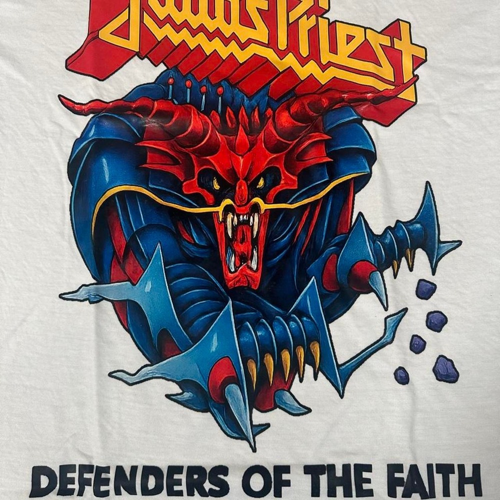 Judas Priest Defenders of the Faith Dragon Graphic T-Shirt White XL Metal Band
